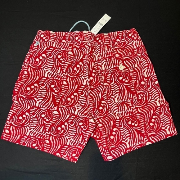 J.Crew stretch swim trunk in print BB948. Size S. Color-Red/White NWT - Picture 2 of 3